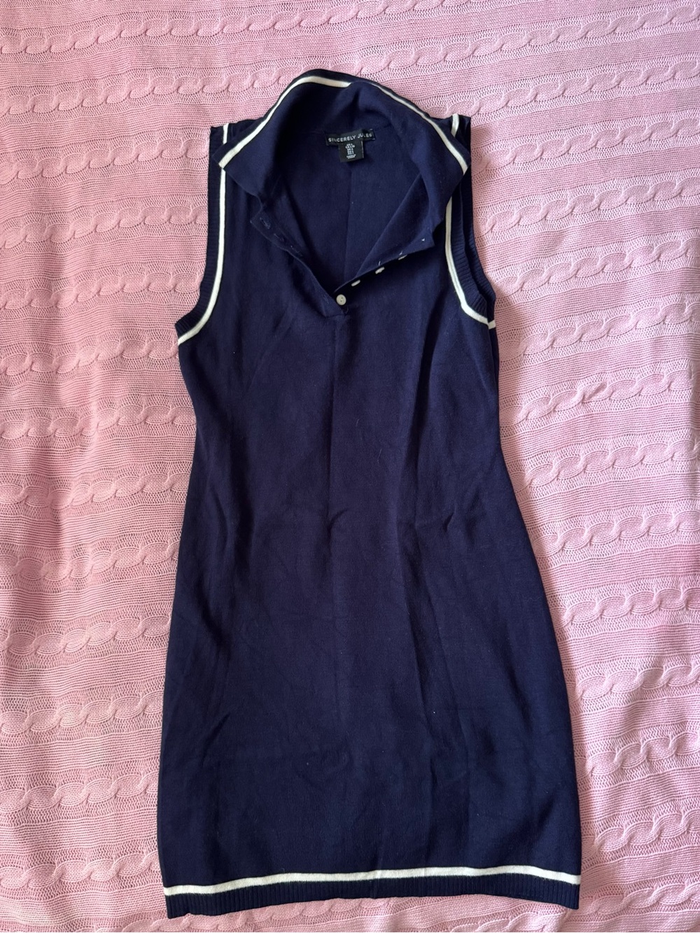 Sincerely Jules Navy Sleeveless Polo Dress with White Trim